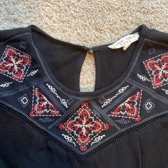 Alchemy Thread M Black Loose Thermal Long Sleeve Shirt Embroidered Women’s EUC - Picture 5 of 12